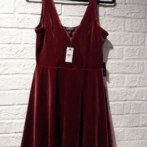 Express Burgundy Velvet Fit & Flare Dress (NWT)